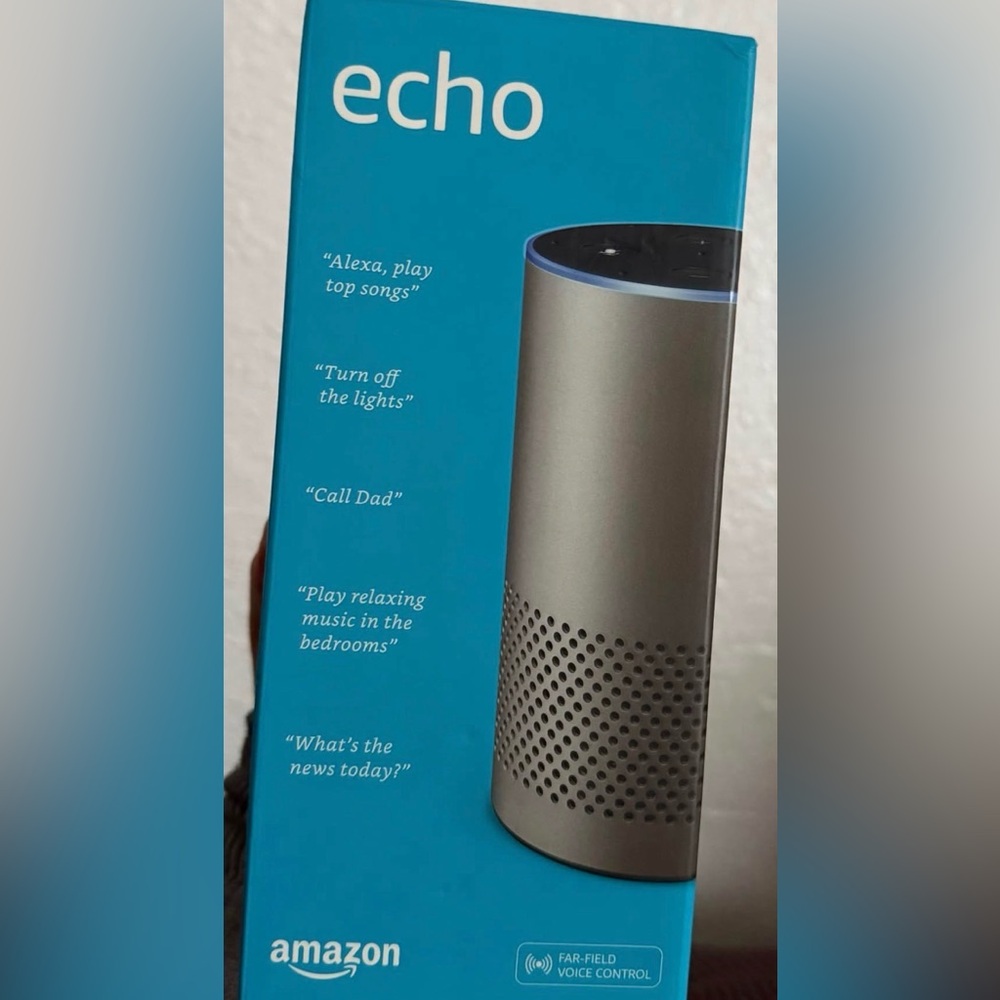 Amazon Echo Voice-Controlled Speaker in Black and Silver
